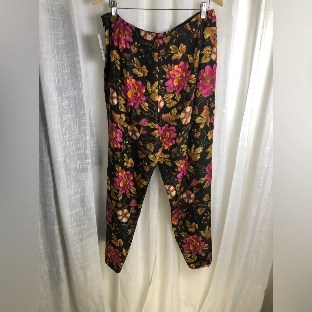 Liz Claiborne Black and Pink Floral Silk Pants NWT size 16
